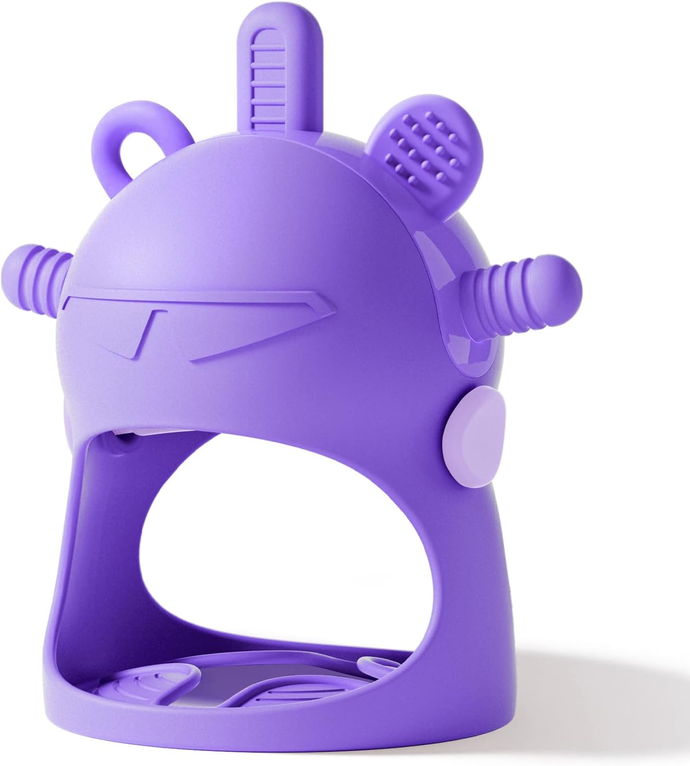 Baby Christmas Teething Toys for Babies 0-6 Months, Never Drop Silicone Mitten Teether for Sucking and Chewing, Wrist Hand Chew Toys for 3M+ Infants, Teething Pain Relief, BPA Free (Purple Robot)