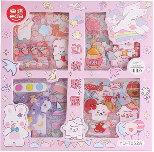 EAMOTOL 100 hojas de calcomanías decorativas de PET, lindo juego de calcomanías impermeables para álbumes de recortes, diario, planificador, álbumes