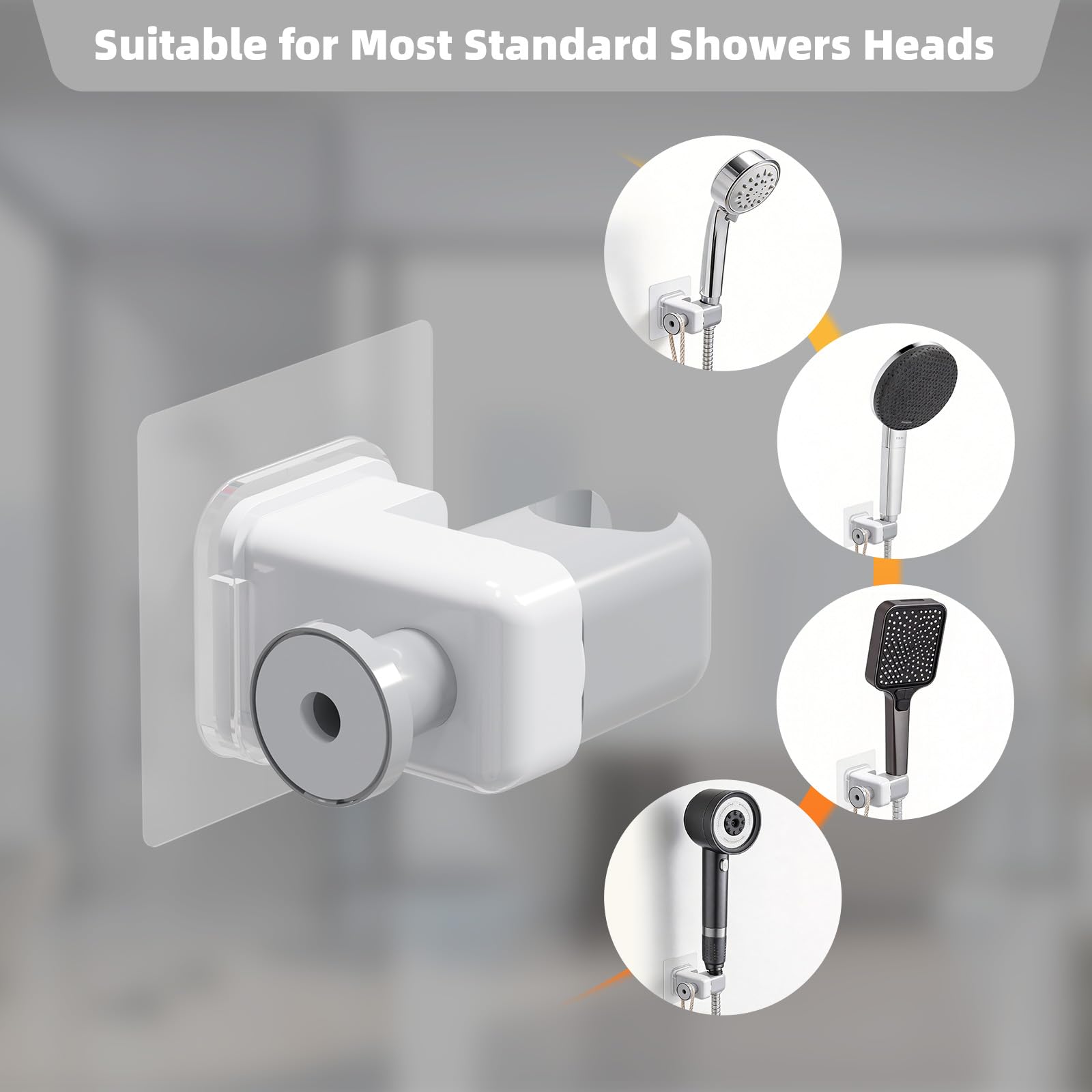 Gurwen Support Pommeau de Douche sans Percage Angle Réglable, Support Douchette, Accroche Pommeau de Douche Auto-Adhésif, Convient à un Usage Domestiqu la Salle de Bains, Capacité Maximale de 3 kg - 5