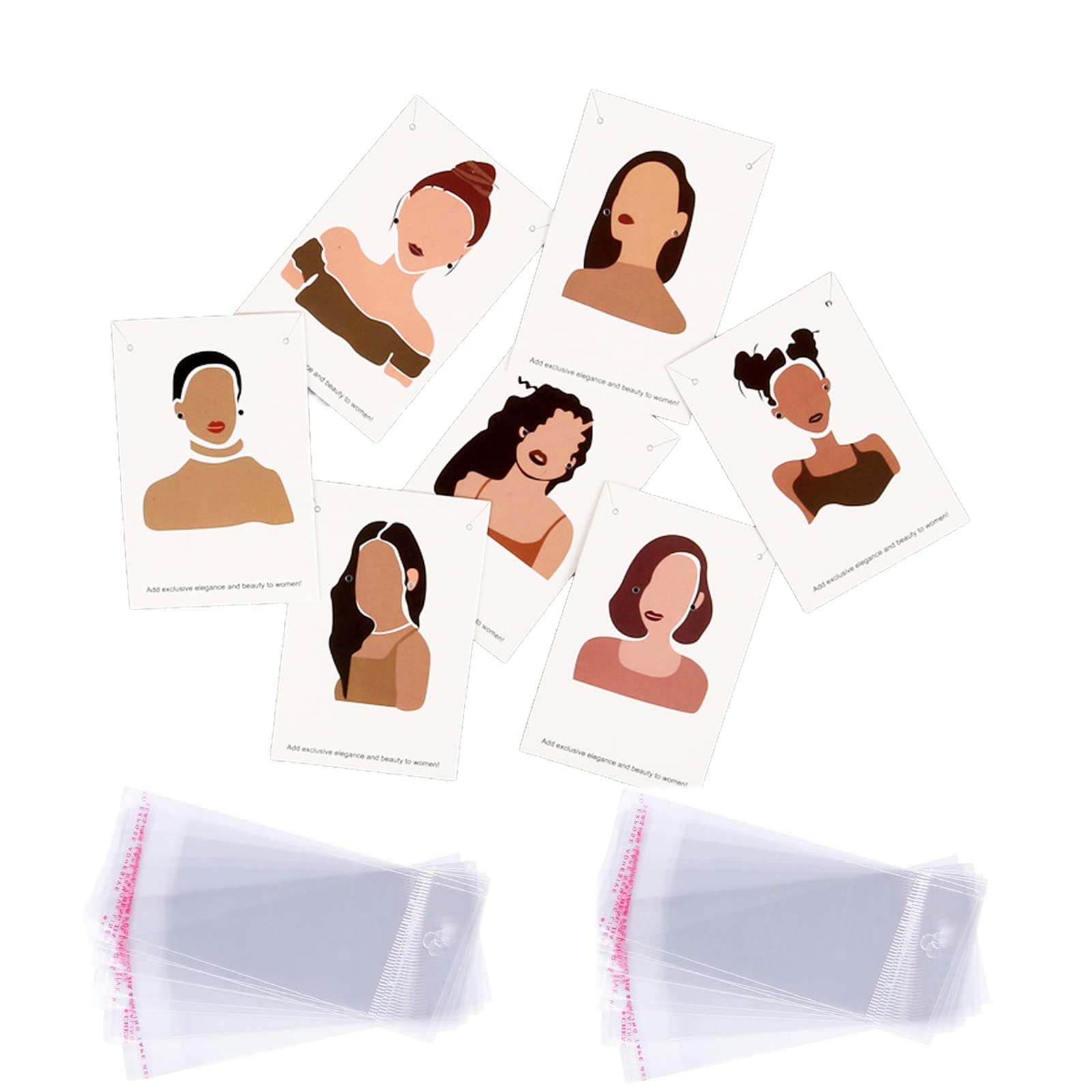 CHIOUPA 100 Pieces Earring Necklace Display Card Holder Set with 100 Pieces Self-Seal Bags,Girl Pattern Jewelry Cardboard for Handmade Ear Stud