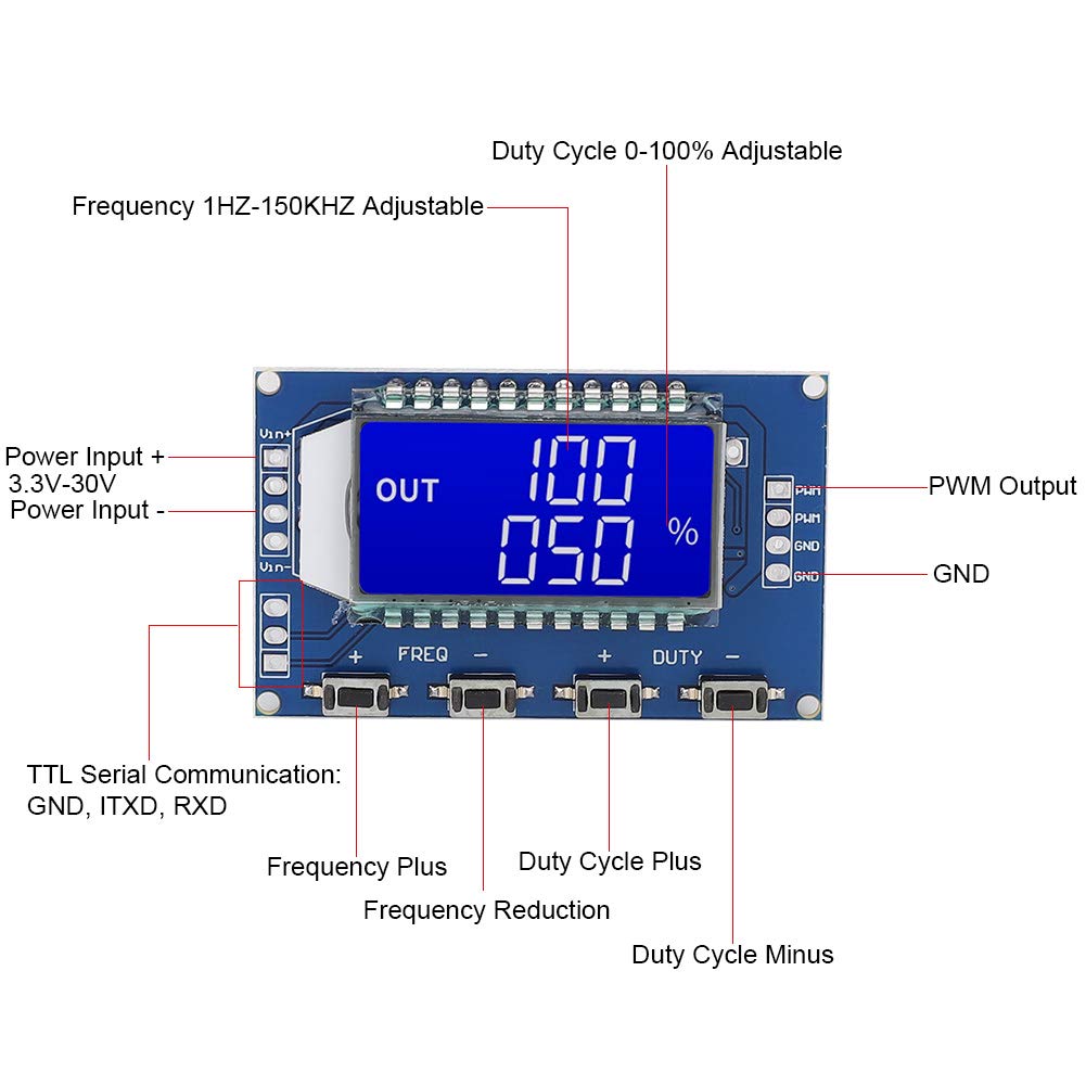 Square Generator PWM Board Module Pulse Frequency Duty Cycle Adjustable Module with LCD Display, for Experimental Development (Blue)