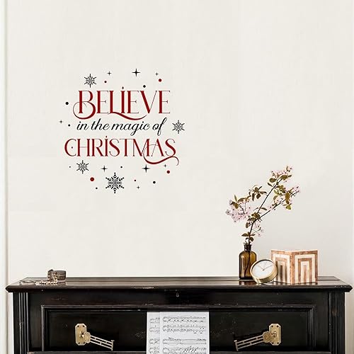 Miniatura 4 de Calcomanías de letras inspiradoras con texto en inglés "Believe in the Magic of Christmas", calcomanías de pared de vinilo para dormitorio,