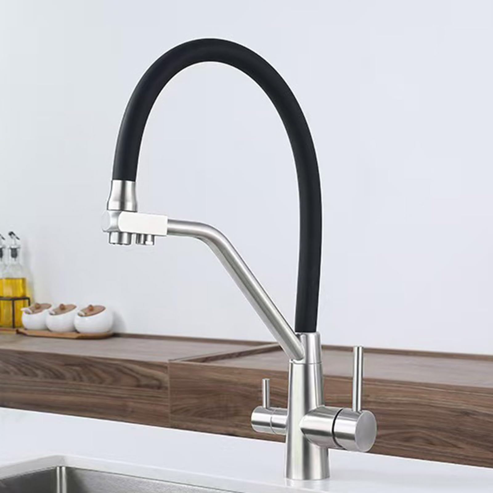 Grifo de cocina de 3 vías para sistema de ósmosis inversa, flexible, 2 modos, de acero inoxidable, diseño extraíble, fácil instalación y elegante para uso doméstico