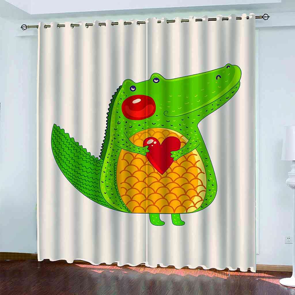 Rideaux occultants enfant dinosaure vert en polyester thermique 264x242 cm