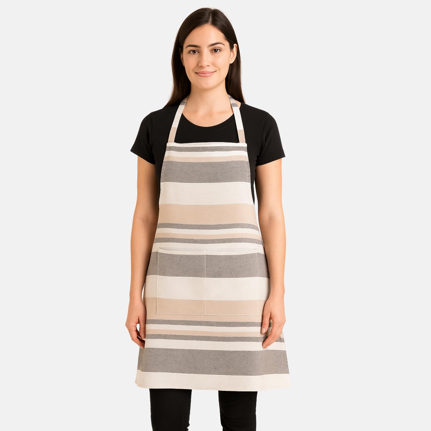 Värde Unisex Cooking Aprons | Spillproof Apron | Striped Design with 2 Front Pockets & Free Size Neck Strap | Durable, Oil & Stain Resistant | Chef Apron for Cooking, Baking, BBQ (1, Grey Olive)