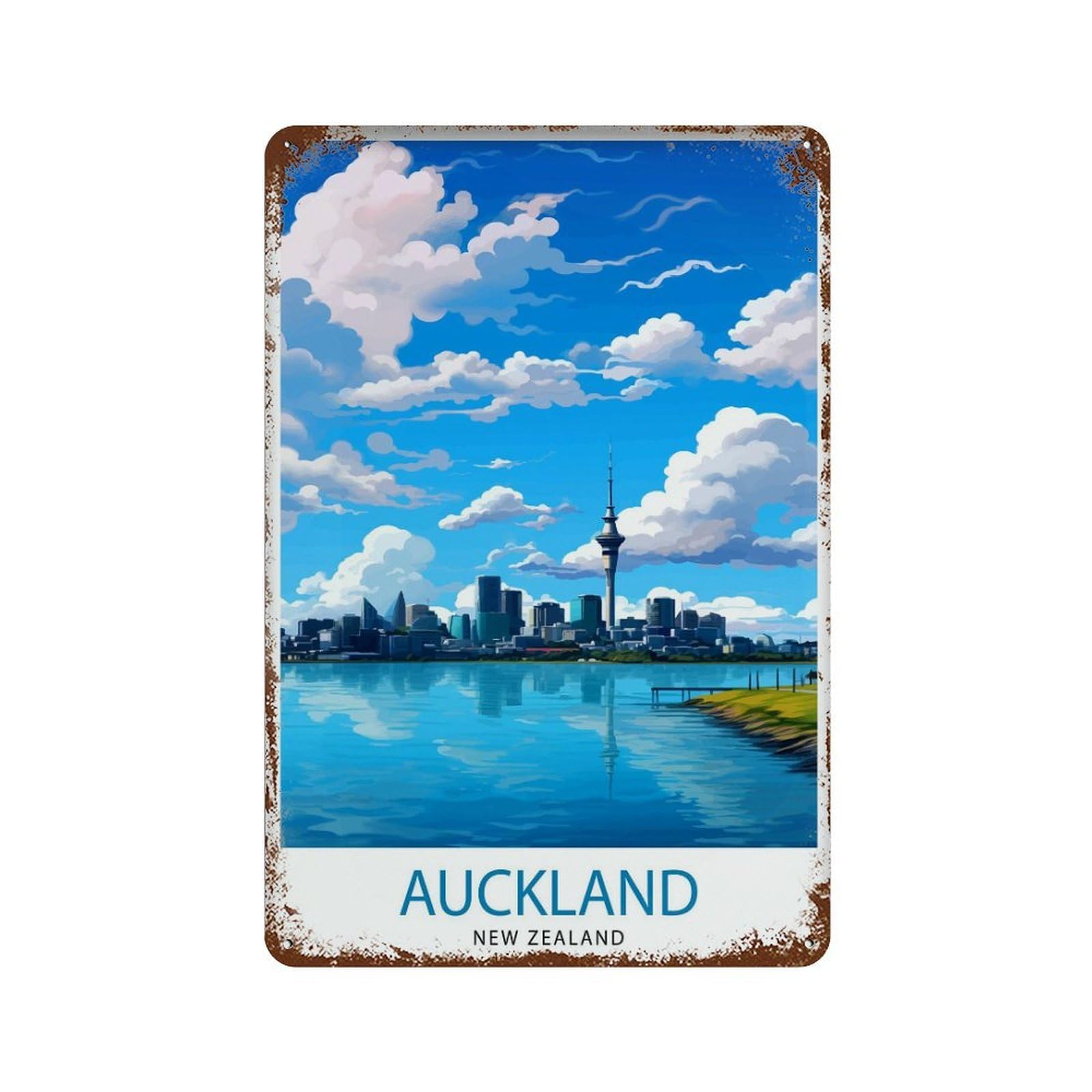xiaoxiaoshen Auckland New Zealand Travel Vibrant City Skyline Ative G Wall Decor Art Metal Tin Poster Modern Home Decor Art Home Bar Shop Decorations Vintage Sign 30x20cm