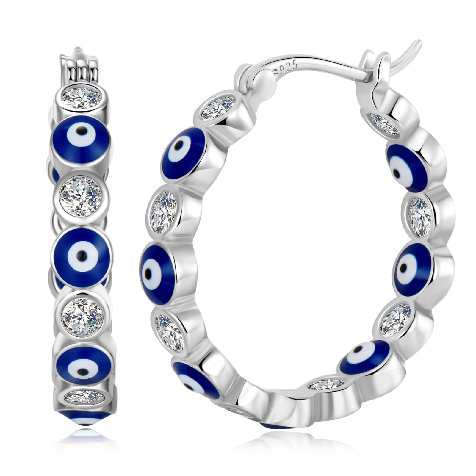 Evil Eye Hoop Earrings for Women 925 Sterling Silver Post Multcolors Cubic Zirconia Gold Plated Hoop Earrings Lucky Protection Jewelry Gifts weinuo