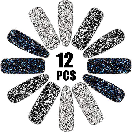 12 Pieces Rhinestone Hair Clips Snap Crystal Hair Barrettes Shiny Rhinestone Snap Hair Clip Faux Diamond Bead Hair Clip for Women Girls Hair Styling Accessories Party Wedding Daily Decoration