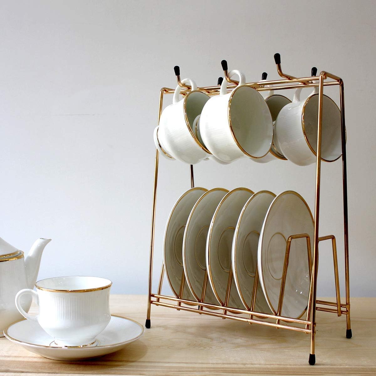 FEYRE Stainless Steel 2 Tier Cup and Saucer Stand for 6 Pieces, Rose Gold