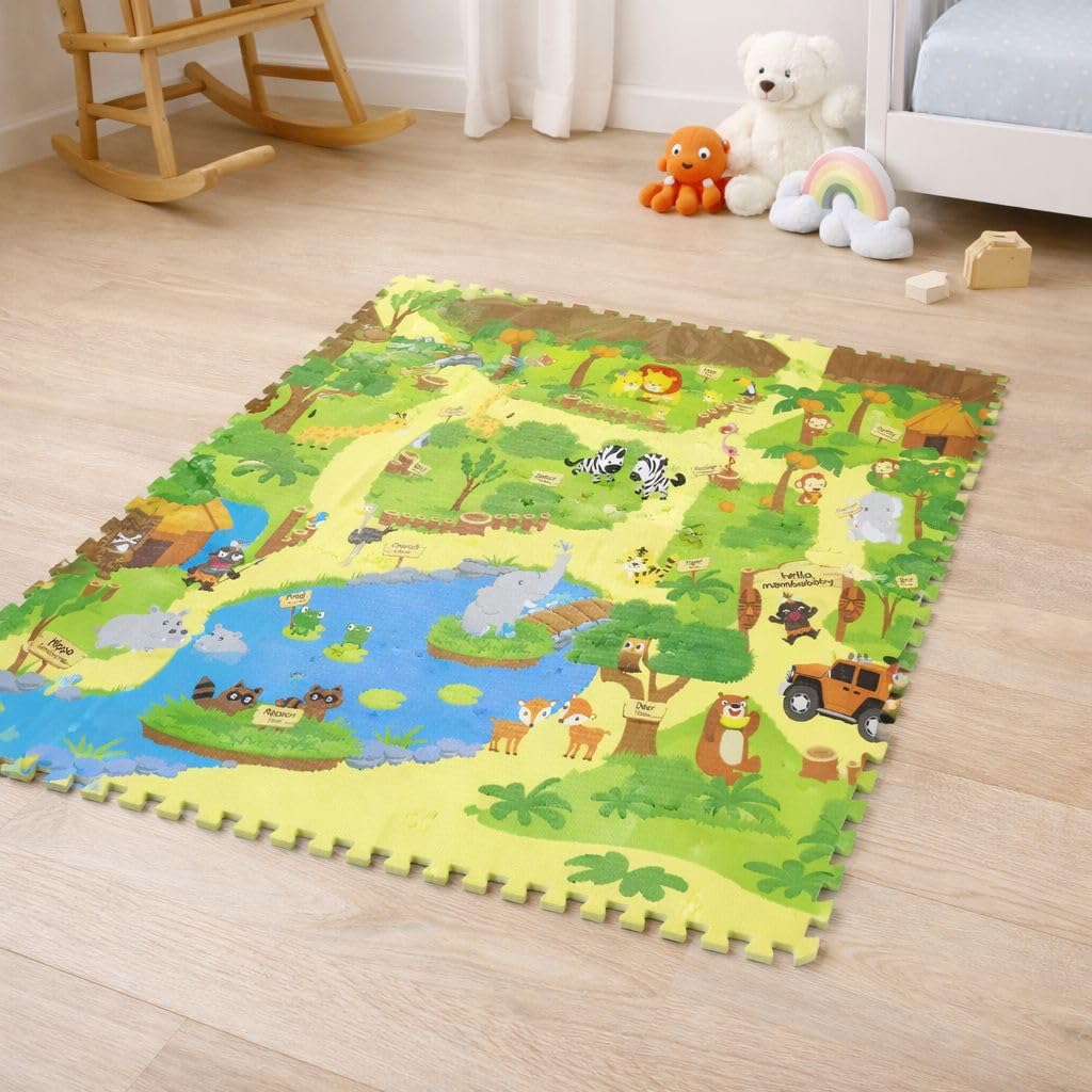 The Tickle Toe Double-Sided EVA Foam Puzzle Mat | Tummy Time| Kids Room Mat for Babies and Toddlers 5.6 x 4.2 ft. (Jungle)