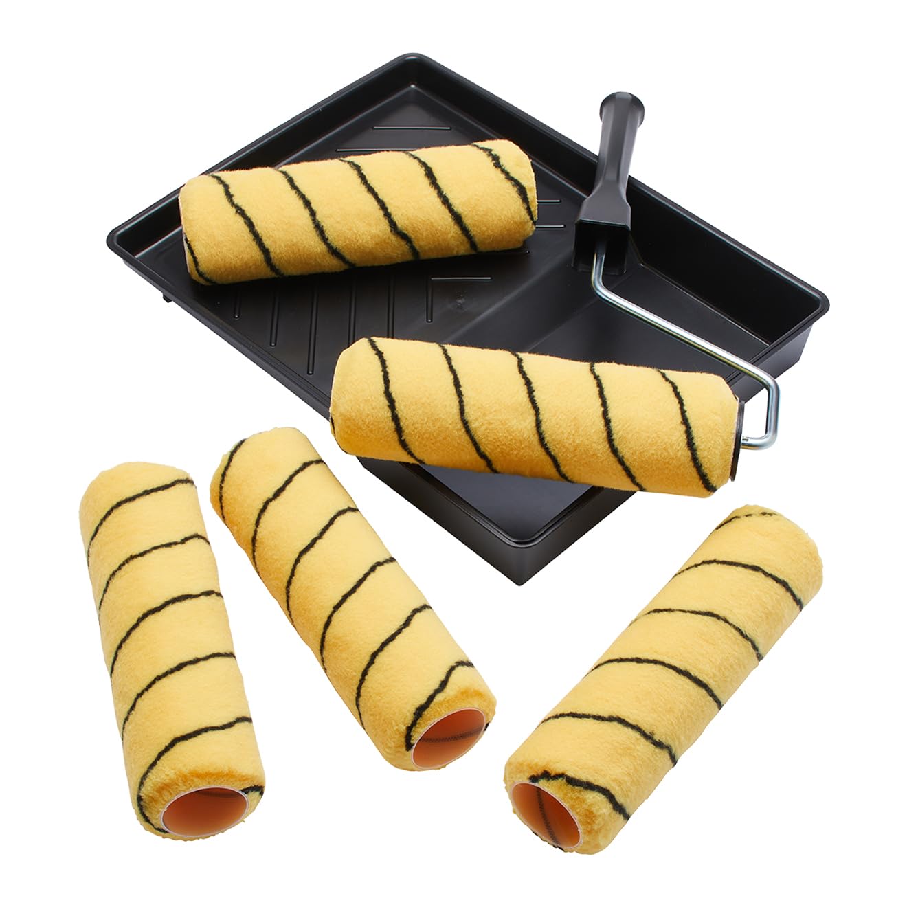 ProDec 9 inch x 1.75" 7 piece Paint Roller Set - 5X Medium Pile Woven Rollers, Cage Frame and Tray for Painting with Emulsion and Masonry Paints on Interior and Exterior Walls and Ceilings, 9"