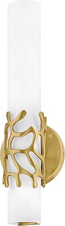 Hinkley Lyra Medium LED Bath Vanity Sconce, Integrated LED, Cast Aluminum Cuff, Mount Up or Down, Lacquered Brass and Etched Opal Glass