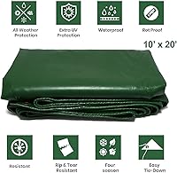 Vista 2 de HTTMT - 10' x 20' Cubiertas de lona de vinilo verde resistente de 14 mil para usos múltiples: impermeable, resistente al sol, techo, lona a prueba