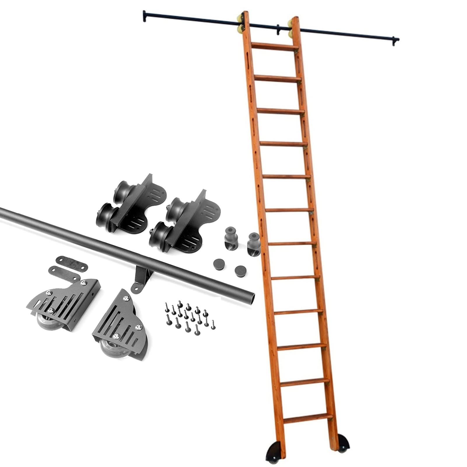 Kit de quincaillerie pour échelle coulissante de bibliothèque en acier noir de 3,3 à 20 pieds