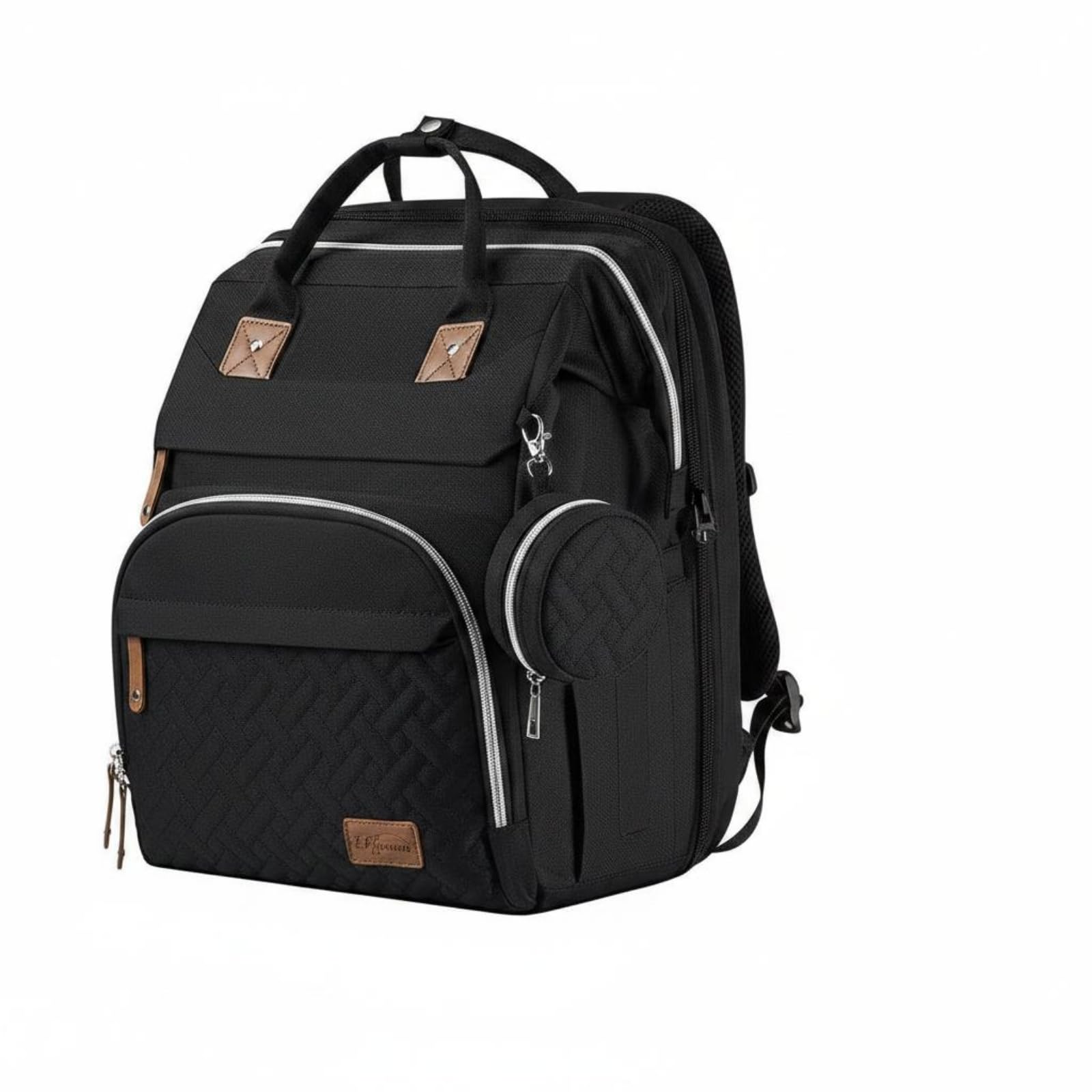 Padded Base Baby Backpack Crib Storage Pockets Fold-out Baby Bed for Parents, Babies, Outdoor Use, Black | Diaper Bags | Diapering-image-46