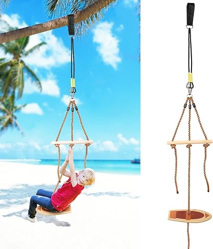 Miniatura 7 de Columpios de madera para niños al aire libre, juego único de columpio colgante de madera en forma de barco para patio trasero, asiento de columpio