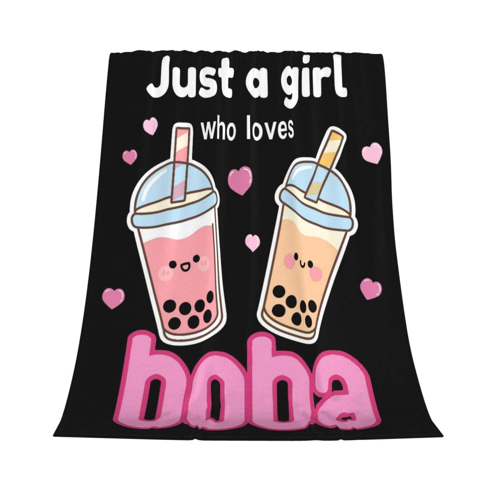 GardEssere Just A Girl Who Loves Boba Blanket Throw Bubble Tea Gifts for Girls Flannel Cartoon Cute Blankets Warm Soft Lightweight Throws for Sofa Bedding for Women Kids 130x150 CM