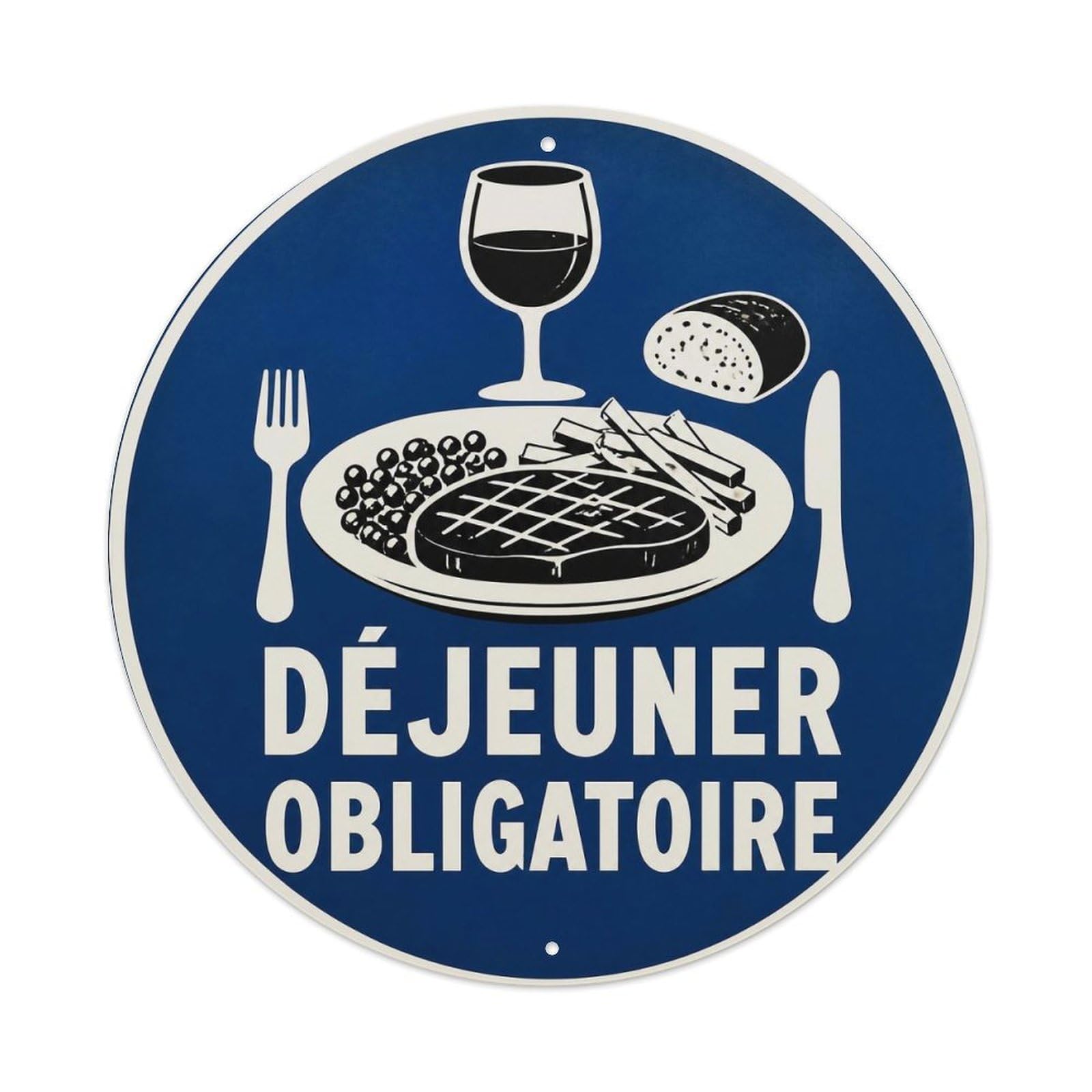 Olyhtr 8X8inch Classic Style Lunch Mandatory Witty Notice French Heritage Typography Metal Tin Sign
