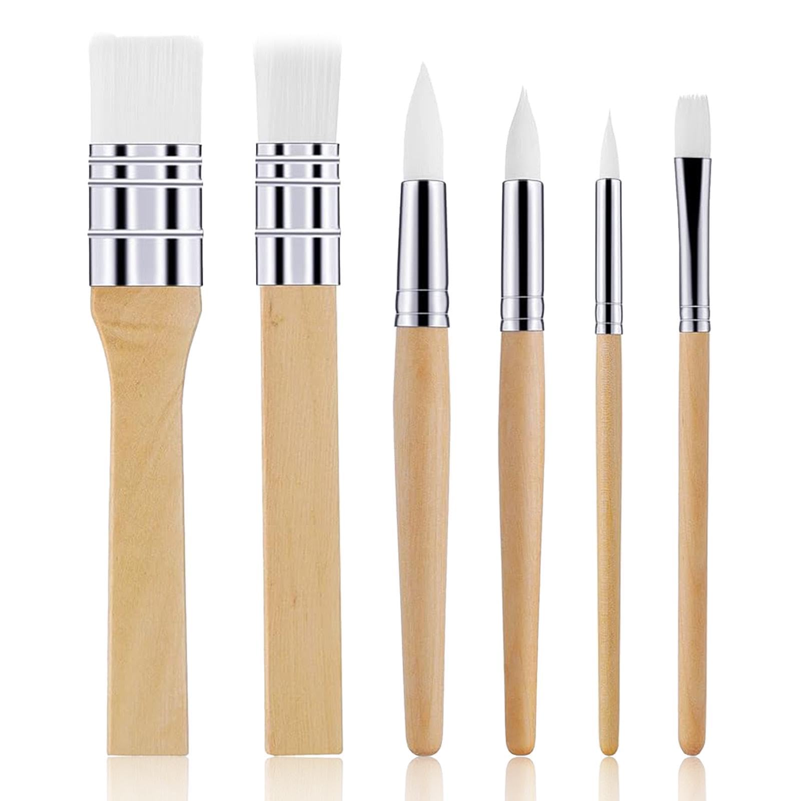 Wooden Paint Brush Set, 6 Pieces Acrylic Paint Brushes Set for Acrylic & Watercolor, Artist Paintbrushes for Oil Watercolor Canvas Boards Rock Body Face Nail Art, DIY Arts Crafts Supplies