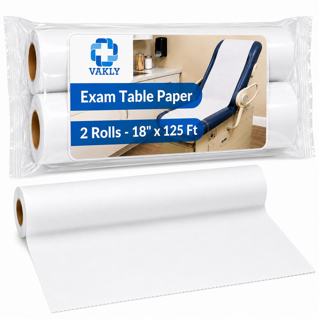 Exam Table Paper - 18''x125’ Disposable Standard White Crepe - Paper Rolls for Spas, Doctors, Chiropractors and Massage Tables…