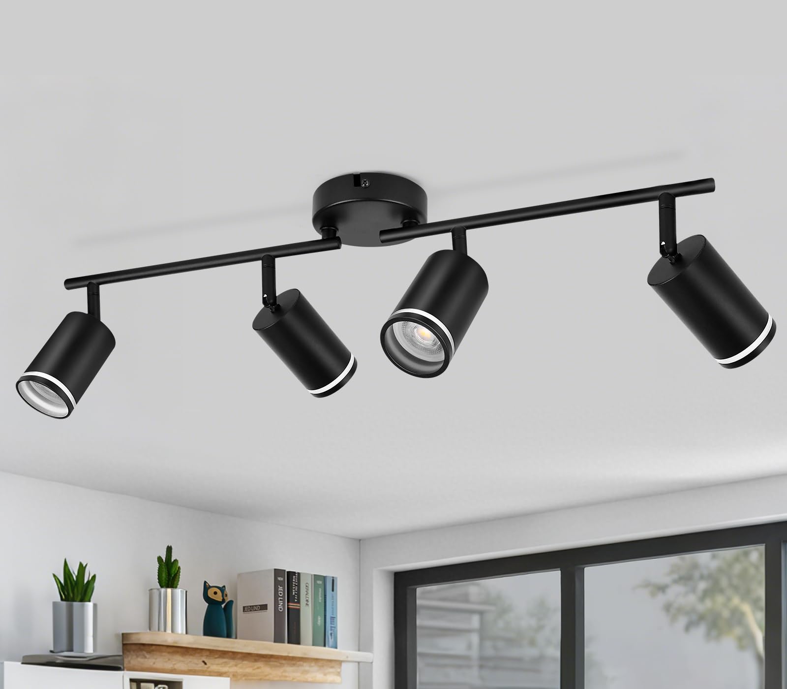 GeyouLux Deckenstrahler LED 4 Flammig, LED Deckenleuchte Schwenkbar, GU10 Deckenlampe Strahler Deckenspot, Modern Spot Lampe Wandstrahler Schwarz für Wohnzimmer Schlafzimmer Küche (Ohne Leuchtmittel)