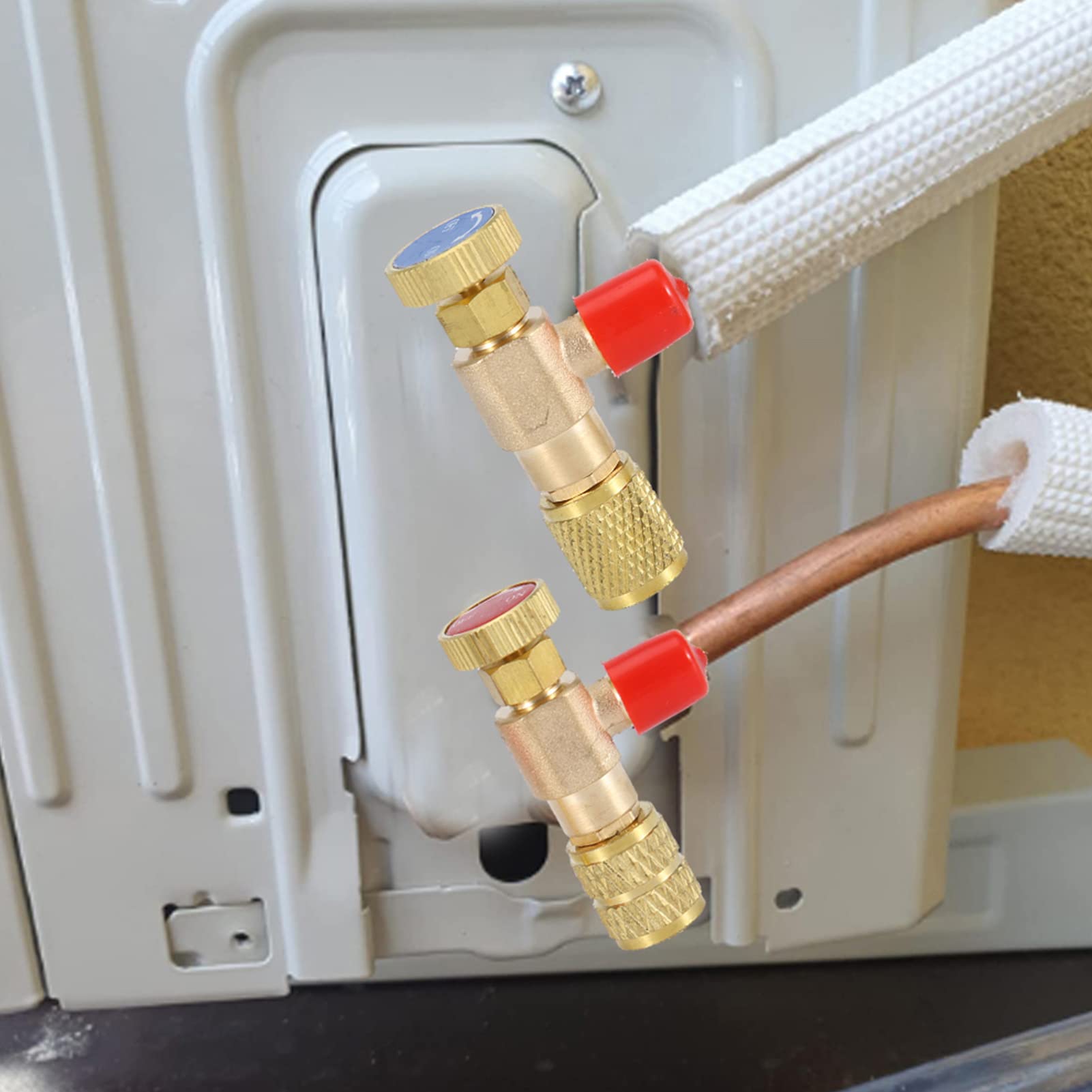 Valvola di Sicurezza del Liquido per R410A R22 Refrigerante, Adattatore da 1/4 di Pollice per Collettore, 2 Pezzi