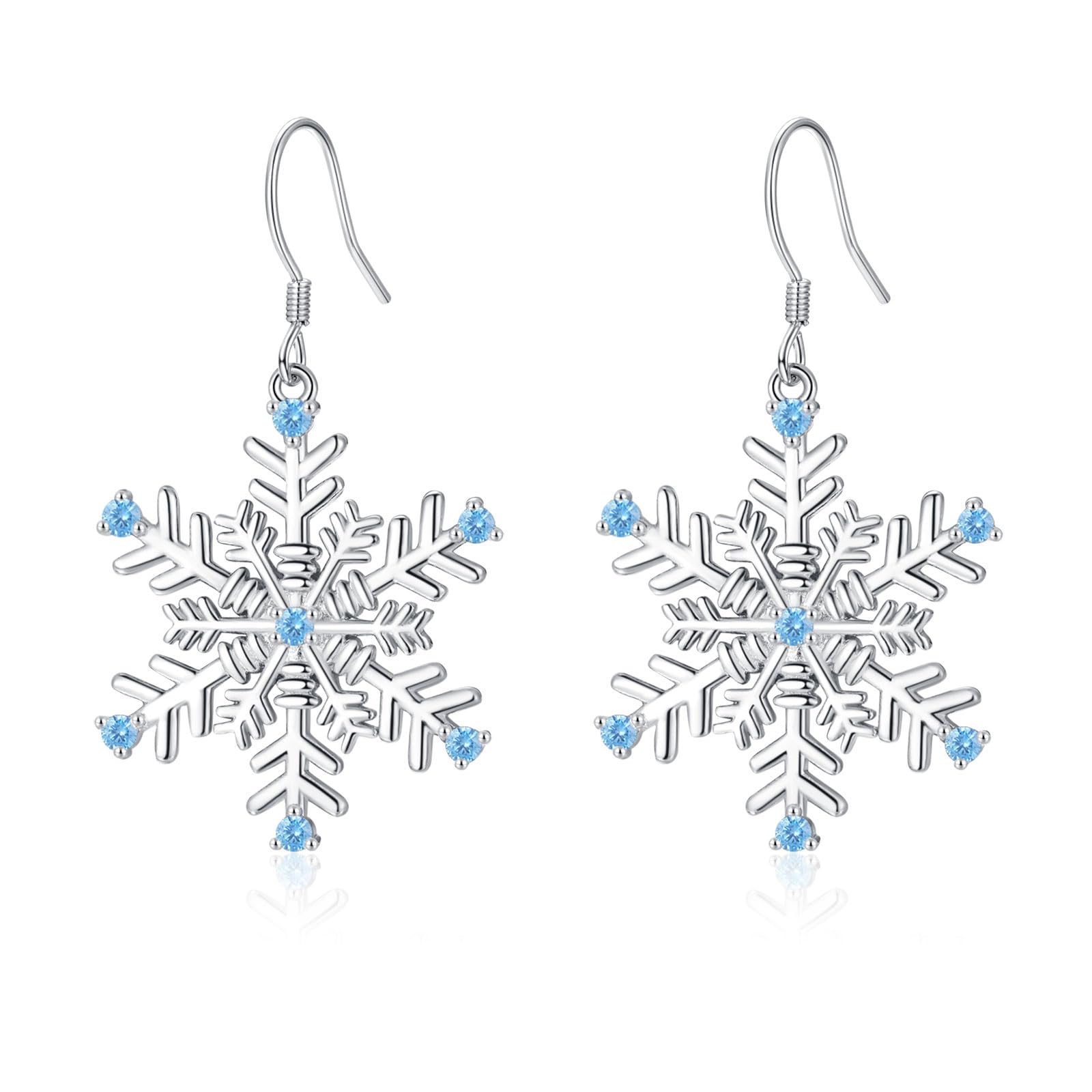 ZRU 925 Sterling Silver Snowflake Earrings for Women Christmas,Silver Snowflake Winter Dangle Drop Earrings Xmas Jewelry Sparkly CZ Dangle Christmas