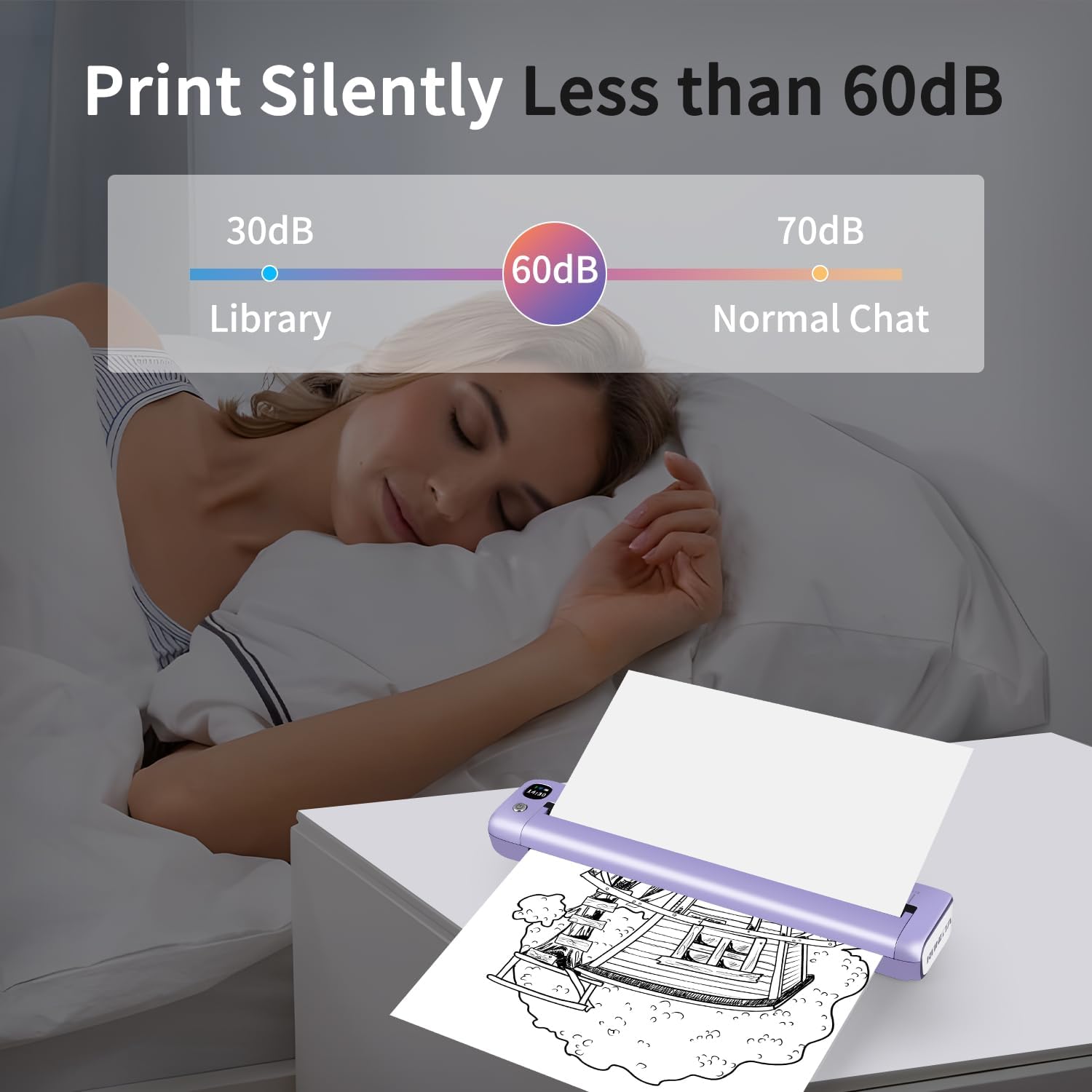 Rongta Portable Printer, Bluetooth Inkless Thermal Printer Wireless for Travel, Compatible with Android iOS Phone & Laptop, Supports 8.5" X 11" US Letter for Office, Home, Car, F81 (Purple)