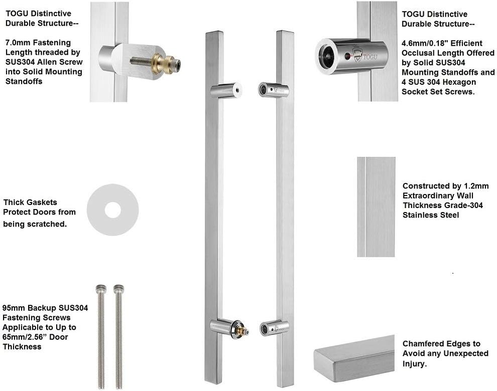 Bіg Sаlе TOGU TG-6017 18 inches Length Heavy-Duty Commercial Grade-304 Stainless Steel Push Pull Door Handle/Barn Door Pull Handle/Glass Pulls, Brushed Stainless Steel Handle& Polished Chrome Standoffs