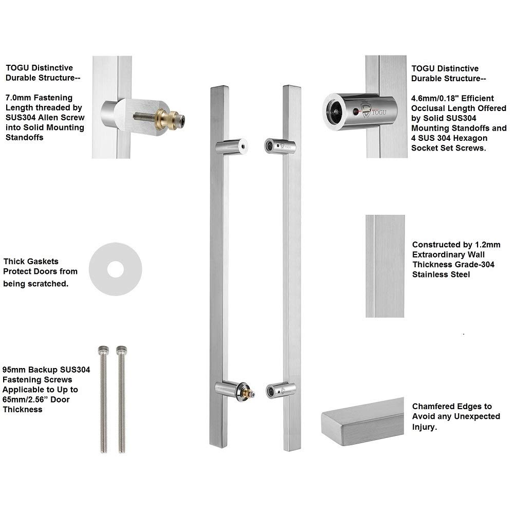 Togu tg6017 – 6005 SS push-pull Tirador de puerta de acero inoxidable para entrada/entrada/ducha/cristal/Tienda/Almacén, Interior/exterior Granero & Puertas – Acabado Satinado cepillado