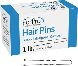 ForPro Professional Hair Pins, 575-Count Black Ball-Tipped Crimped 2-Inch Non-Damaging Grip, 1lb Bulk Pack