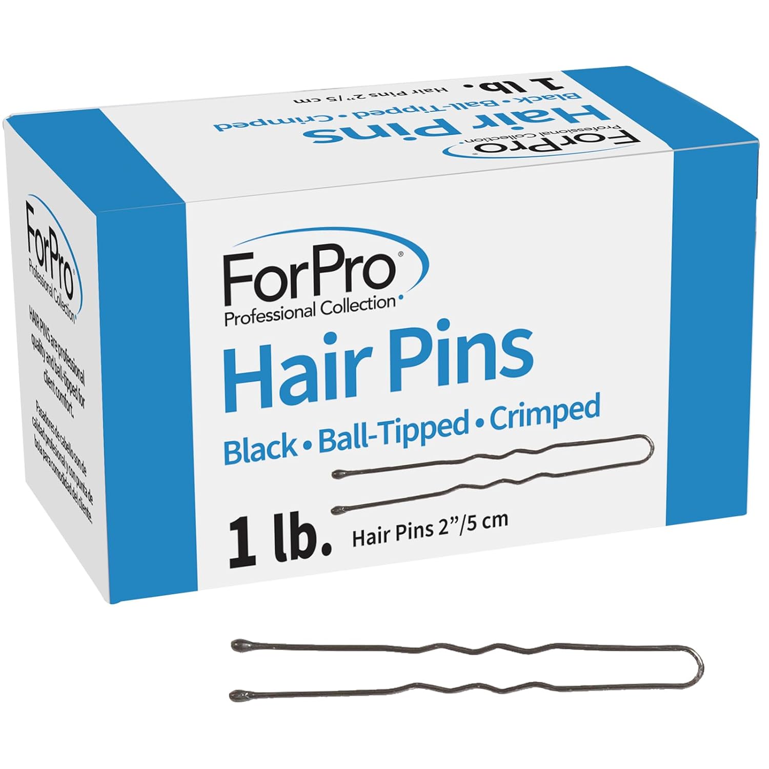 ForPro Professional Hair Pins, 575-Count Black Ball-Tipped Crimped 2-Inch Non-Damaging Grip, 1lb Bulk Pack