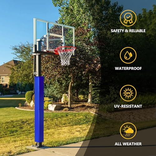 Image of 72 inch Tall Basketball Pole Pads, All-Weather Square Basketball Pole Padding Outdoor, 2 inch Thick Heavy Duty Wrap-Around Protective Pads for Fixed Height & Adjustable Basketball Hoop Poles