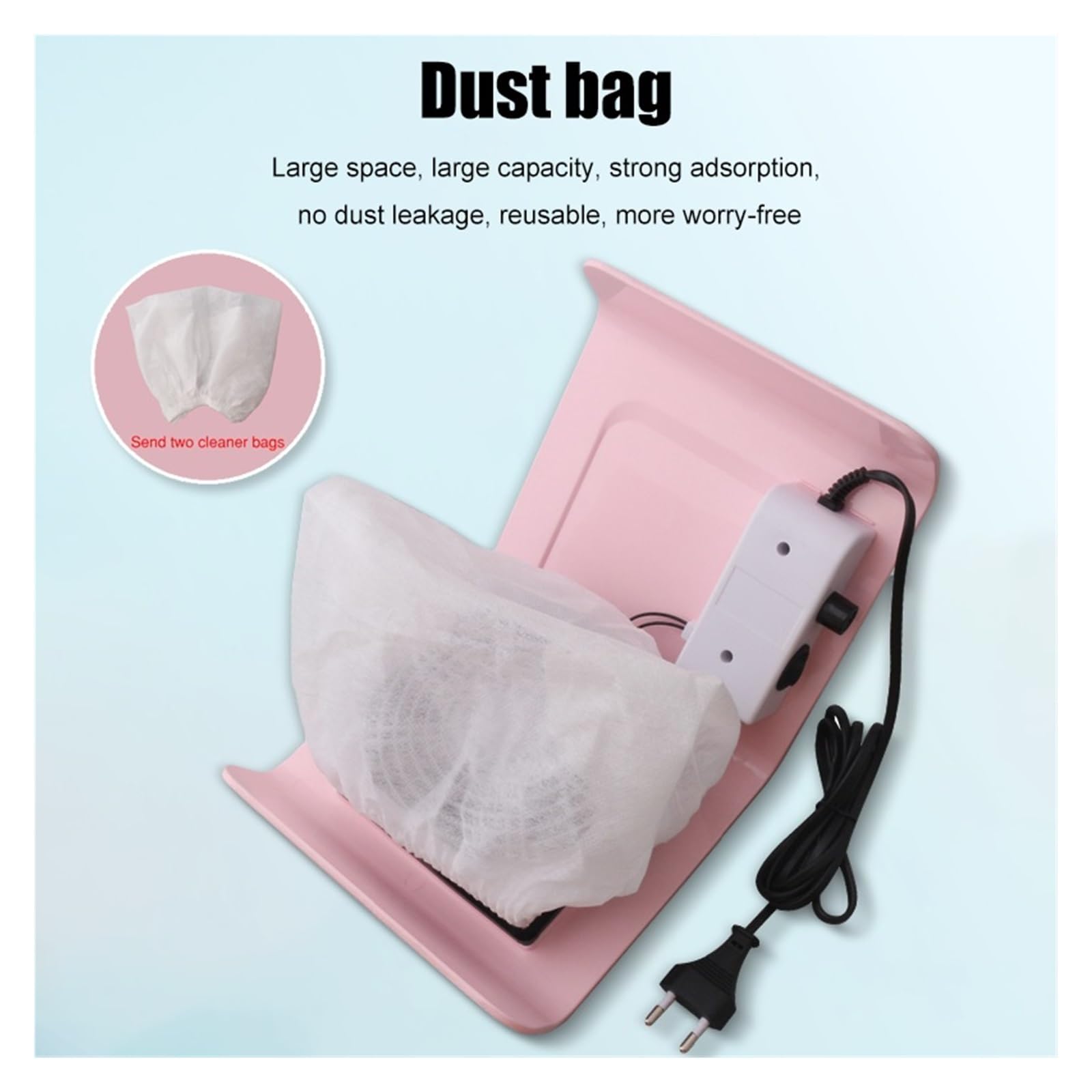 Aspirateur Ongles, Nettoyeur d'ongles puissant 80W, Machine à aspirateur forte aspiration, outils d'art des ongles, collecteur de poussière professionnel, ventilateur for manucure(Pink 2 bag)