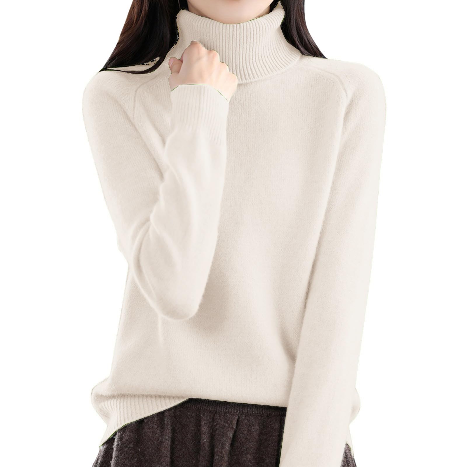 YOLAI Womens Cashmere Sweaters Turtleneck Long Sleeve Pullover Casual Knitted Pullover Warm Cozy Tops Fall Winter Clothes