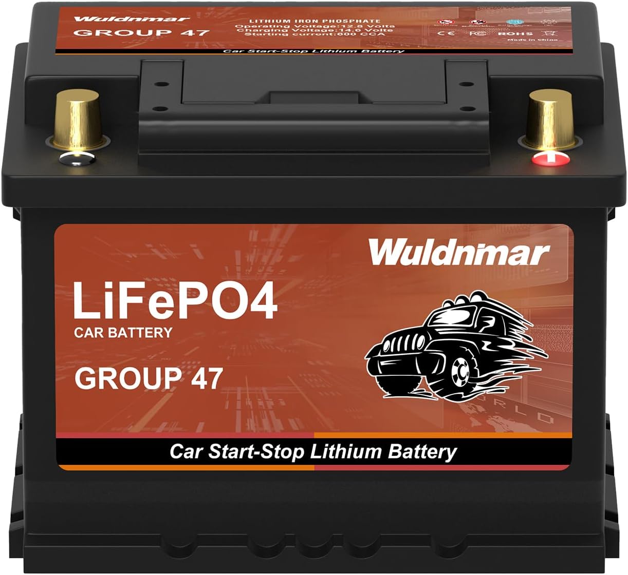 12V BCI Group 47 LiFePO4 Lithium Car Battery 600CCA Lightweight Automotive Start-Stop Battery Size H5 g47-lithium
