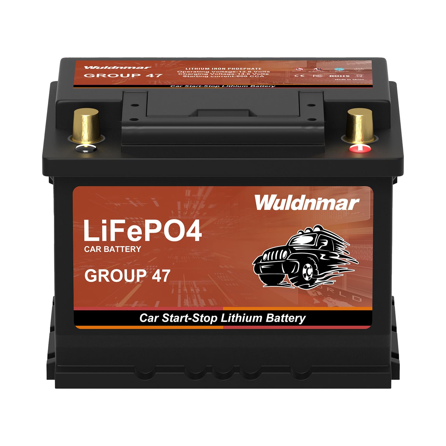 12V BCI Group 47 LiFePO4 Lithium Car Battery 600CCA Lightweight Automotive Start-Stop Battery Size H5