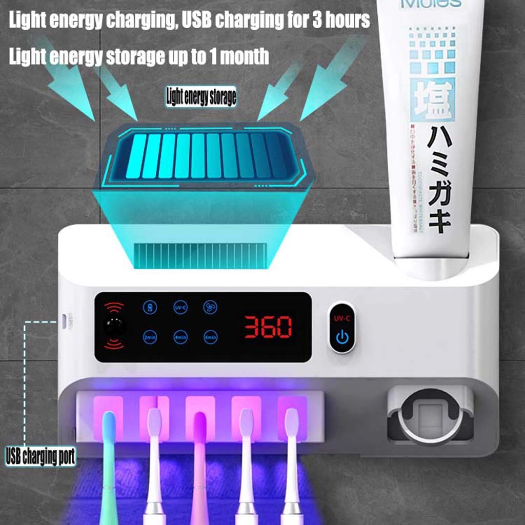 TJH Esterilizador de Cepillo de Dientes UV Inteligente, Esterilizar y secar bastidores de cepillos de Dientes para baño, Set de Vasos de Dientes eléctricos de Pared -Cuidar la Salud bucal