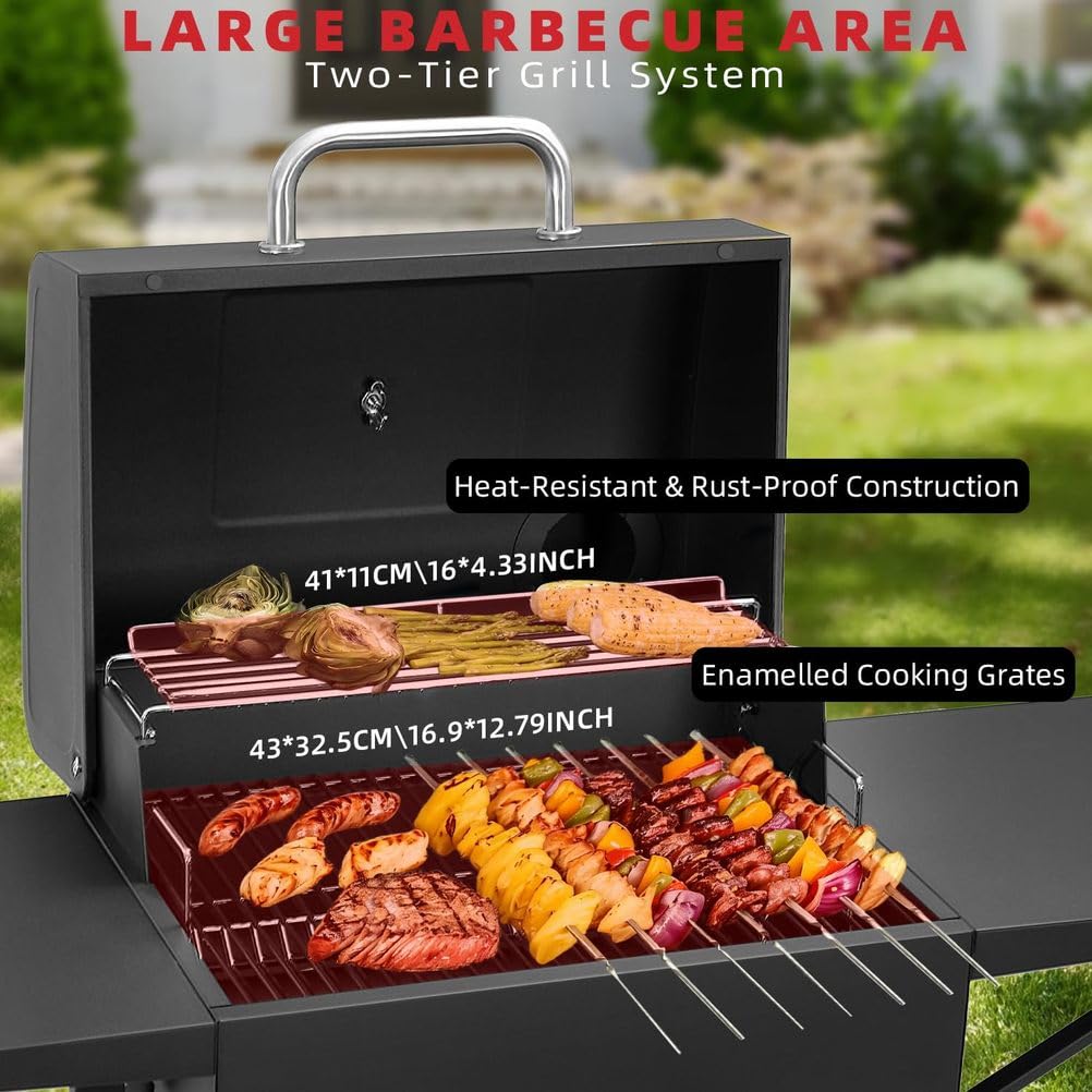Duży grill, 110 × 35 × 110 cm Składany grill i kemping na piknik, ogród, taras i podróże, grill ze stali nierdzewnej na zewnątrz (czarny)