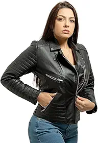 Jaqueta Feminina de Couro Legítimo, Esportiva, Plus Size, Estilo Inverno (BR, Alfa, G, Regular, Regular, 20, Preto)