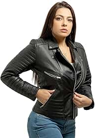 Jaqueta Feminina de Couro Legítimo, Esportiva, Plus Size, Estilo Inverno (BR, Alfa, G, Regular, Regular, 20, Preto)