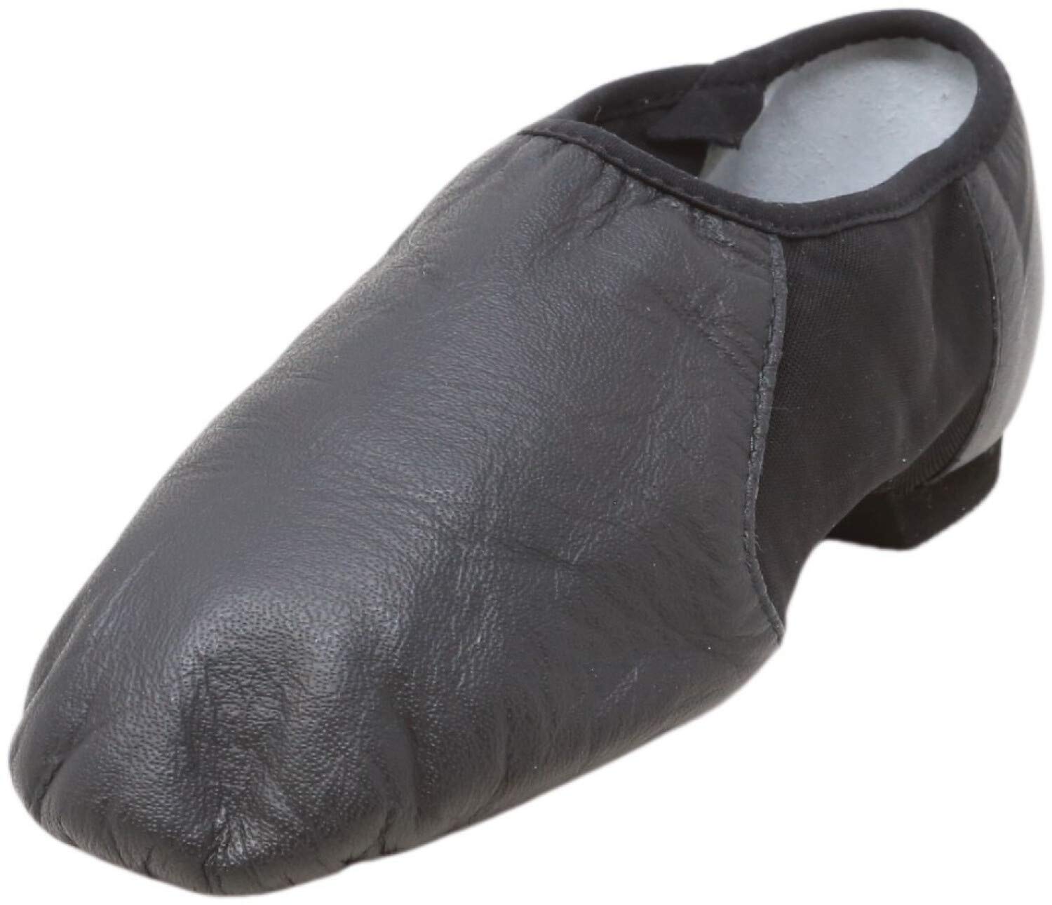 Women's Neo-Flex Slip-On Leather Jazz Shoes Neoprene Slip-On Split Sole with EVA Forefoot and Heel Pads, High Durability, Superior Fit, Flexibility, Step Dancing, Black, 5.5