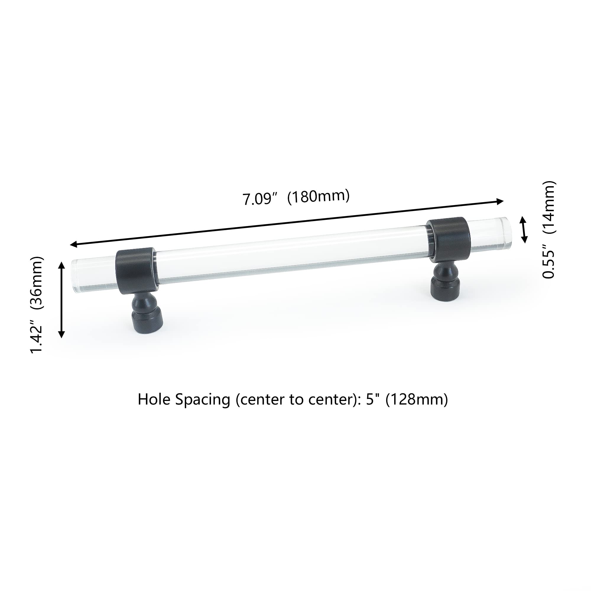 5 Clear Acrylic Drawer Pulls - Brushed Black T-Bar Cabinet Handles 7.09 Inch Modern Kitchen Hardware