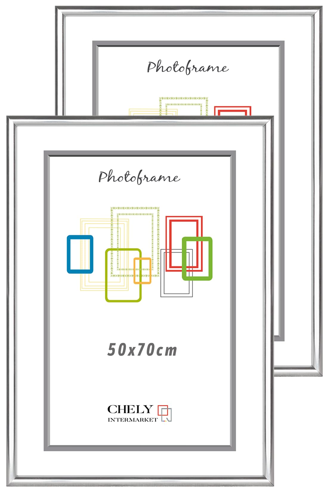 CHELY INTERMARKET Marcos de fotos 50x70cm MOD 311 Plateado Pack 2 unds Cuadro de pared para fotos