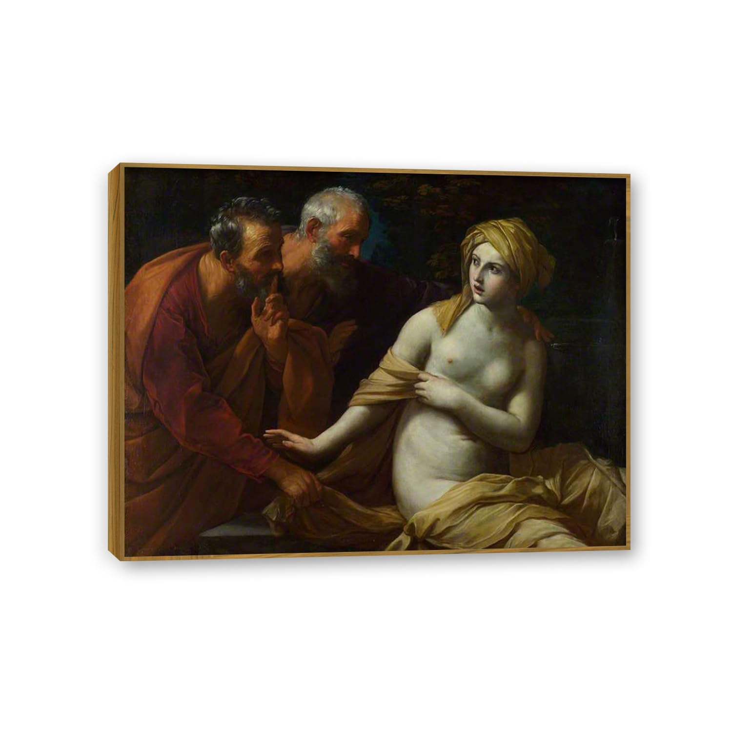 MYCGGDGH Guido Reni Canvas Print Wall Art Susanna and the Elders Famous Giclee Art Religious Paintings Artwork Picture Poster Wall Decor for Living Room Offices Church 50x40cm(20x16in) Teak Frame