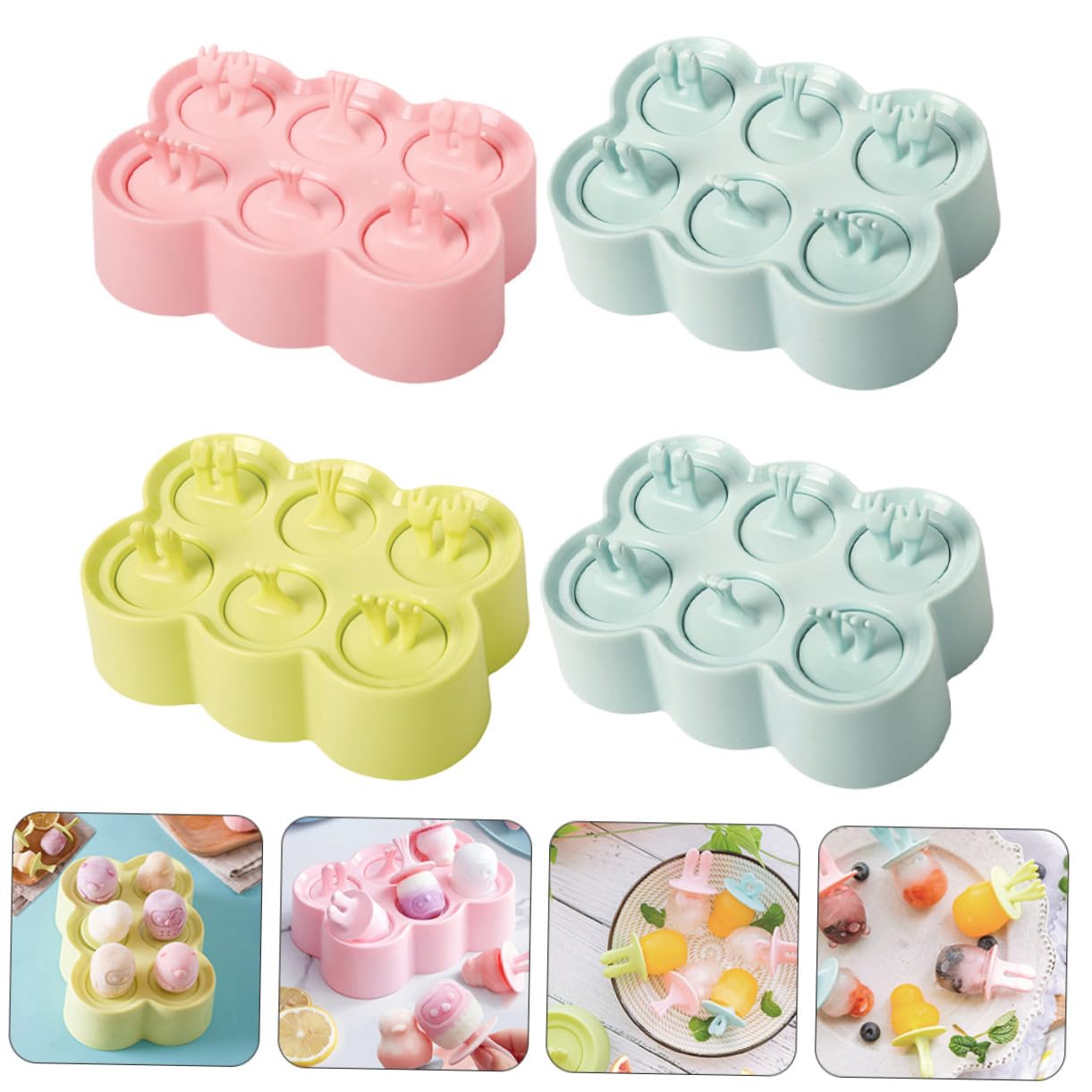 4sätze Silikonform Eisform Tierform für Eiscreme aus Wasser und Milch Lebensmittelecht Langlebig Leicht zu Reinigen Wiederverwendbar