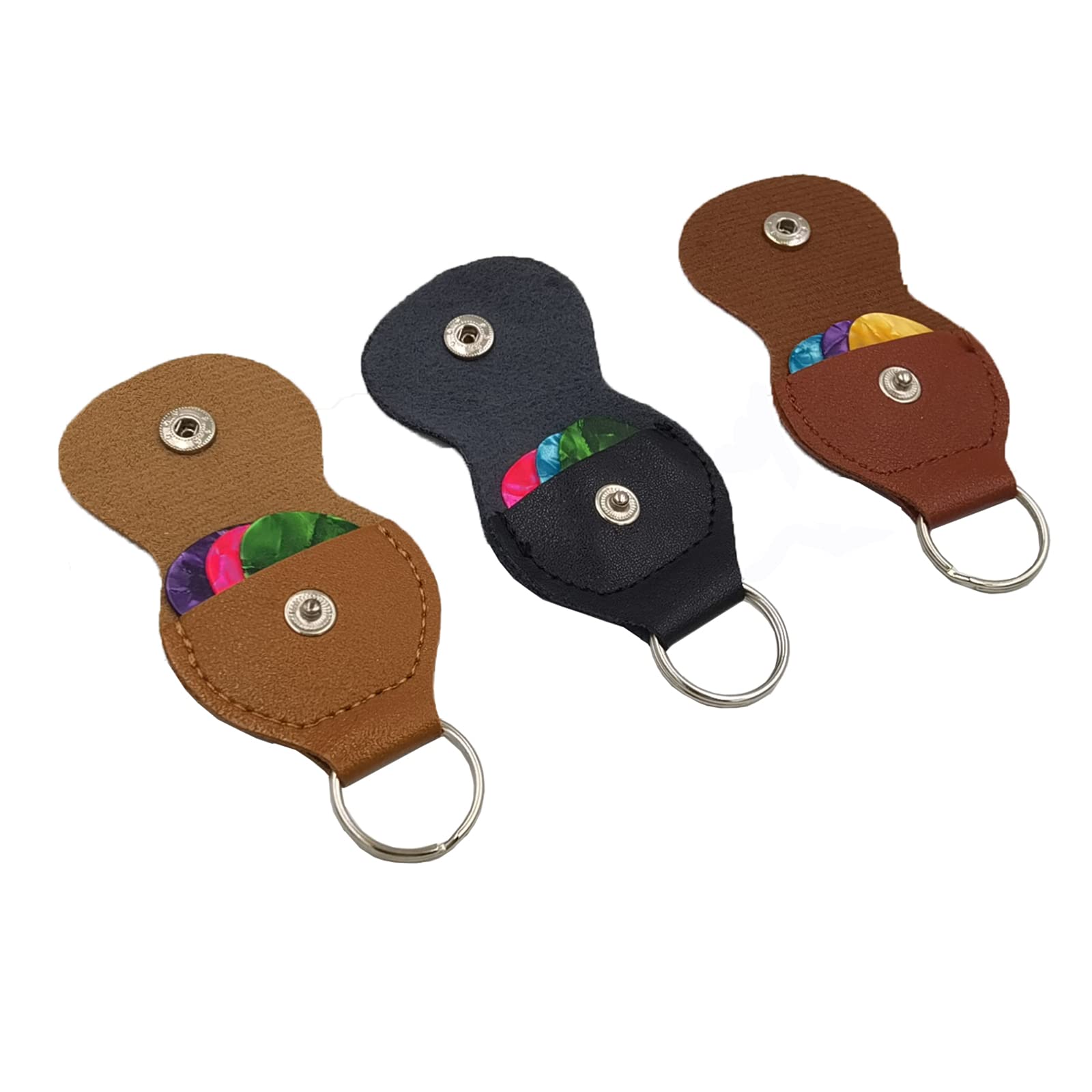 Tellus Guitar Picks Holder Pack of 3 PU Leather Plectrum Case Keychain Holder with Guitar Picks
