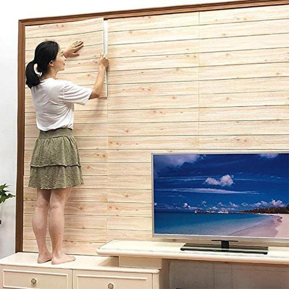 Image of 3D Self-Adhesive Waterproof Wall Panel - 70x70 cm Light Wooden Foam Sheet with Realistic Wooden Texture - Peel & Stick Wall Sticker for Home