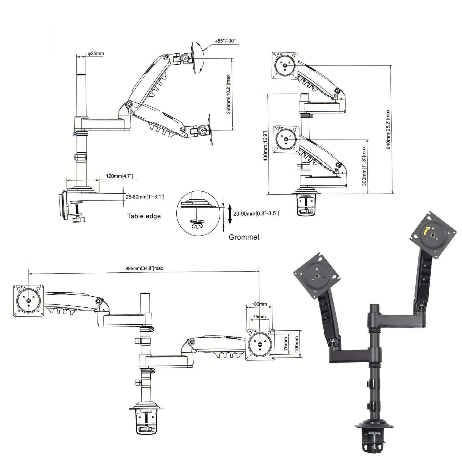 Supporto per il Display a Doppio Display, Supporto a Doppio Monitor Ad Altezza Regolabile con compatibilità da 17 a 27 Pollici per gli Spazi di Lavoro Domestici e di Ufficio