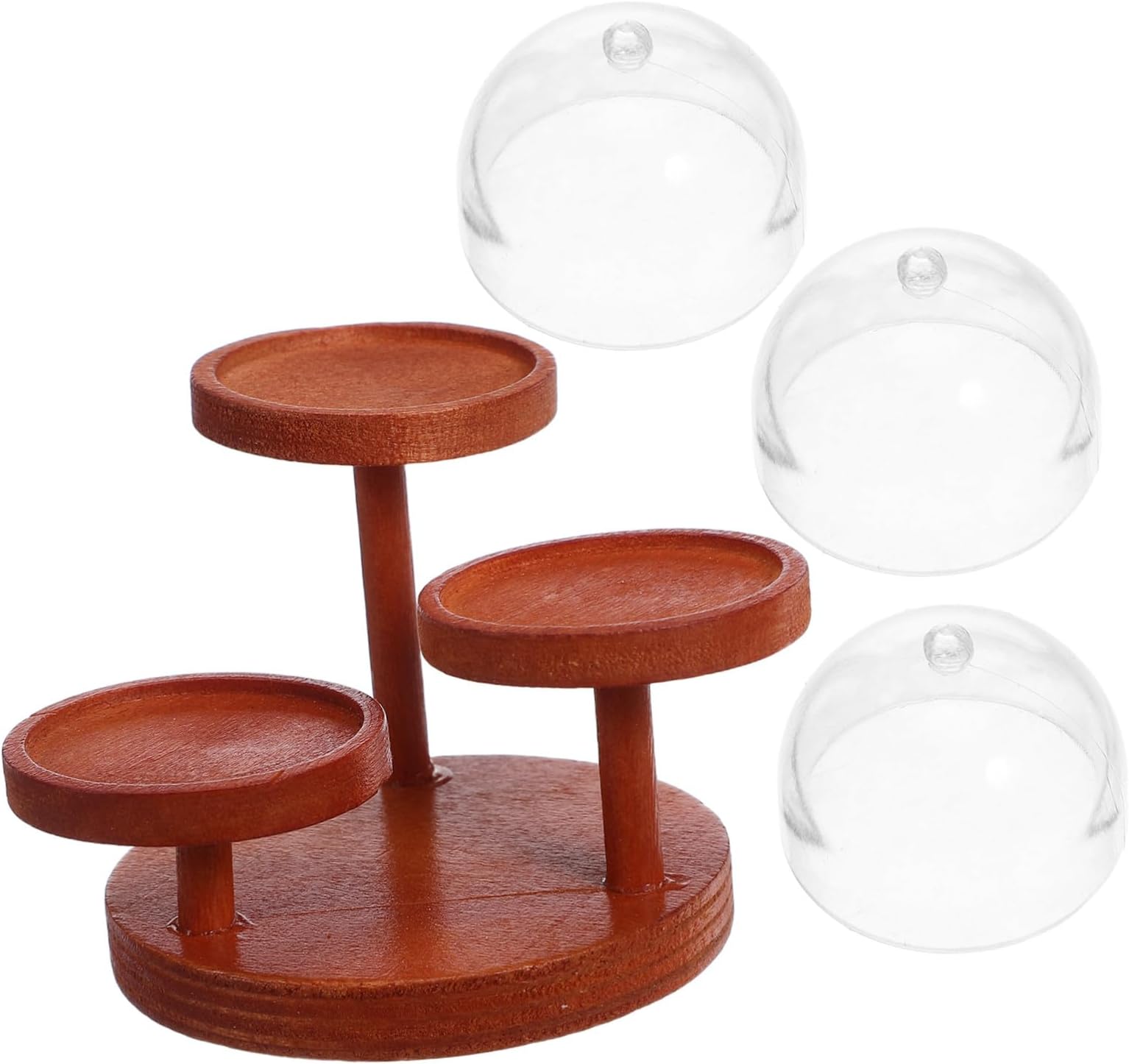 Miniature Dollhouse Cake Stand and Fruit Display Rack Set Three-tier Food Cover Display Tray Dollhouse Dessert Table Decoration for Tea Party and